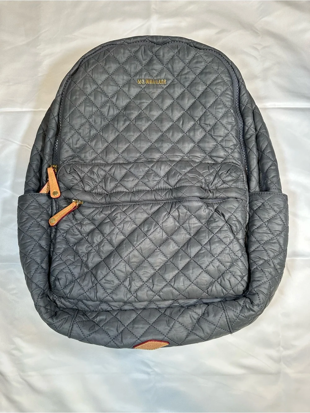 MZ Wallace Quilted Nylon Backpack in Charcoal with Gold Accents used once